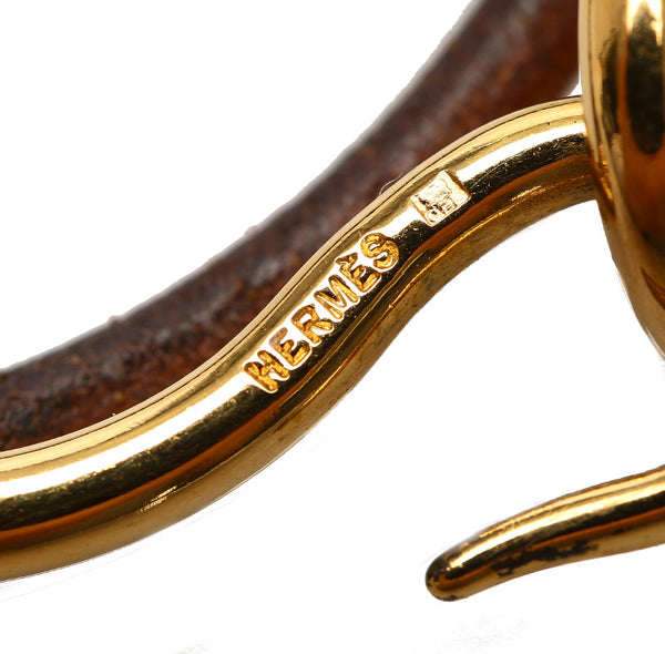 エルメス ブラウン レザー メッキ ブレスレット レディース HERMES 中古