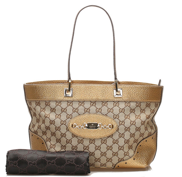 グッチ GGキャンバス 145993 ベージュ キャンバス レザー ショルダーバッグ レディース GUCCI 中古