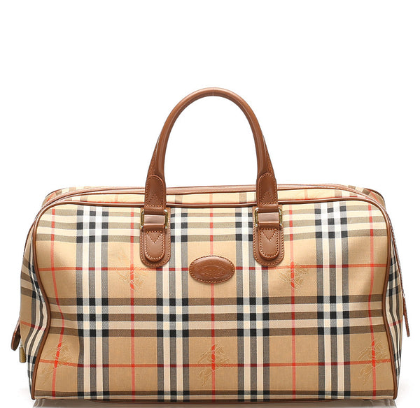 バーバリー ノバチェック ブラウン 茶 キャンバス レザー ボストンバッグ レディース BURBERRY 中古