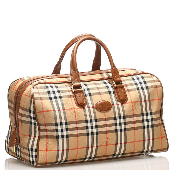 バーバリー ノバチェック ブラウン 茶 キャンバス レザー ボストンバッグ レディース BURBERRY 中古