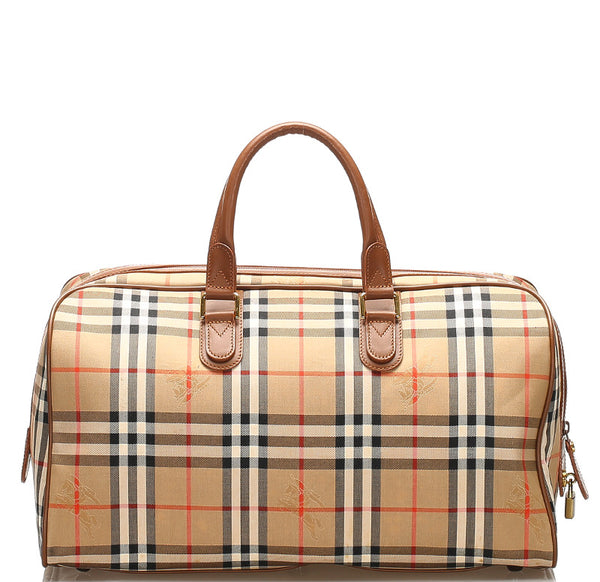 バーバリー ノバチェック ブラウン 茶 キャンバス レザー ボストンバッグ レディース BURBERRY 中古