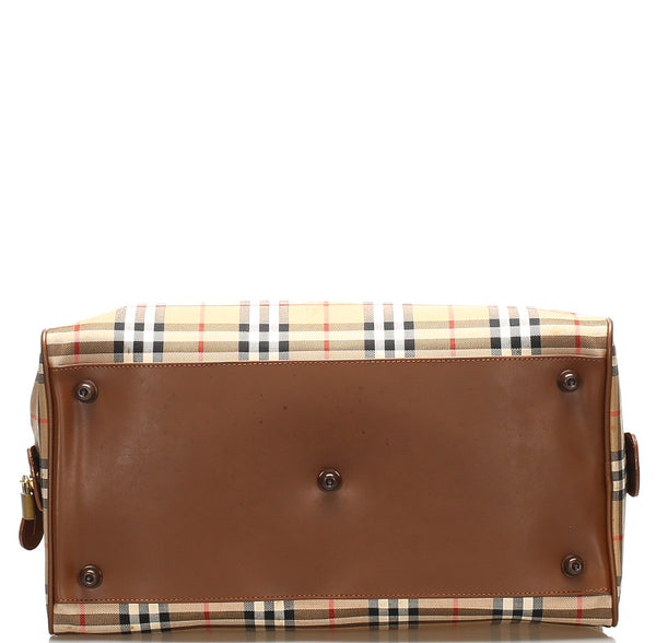 バーバリー ノバチェック ブラウン 茶 キャンバス レザー ボストンバッグ レディース BURBERRY 中古