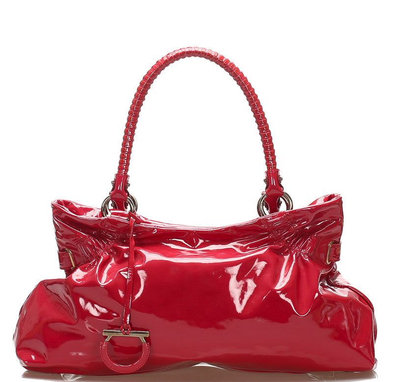 サルヴァトーレフェラガモ ガンチーニ AU-21/A603 ピンク エナメル ショルダーバッグ レディース Salvatore Ferragamo 中古