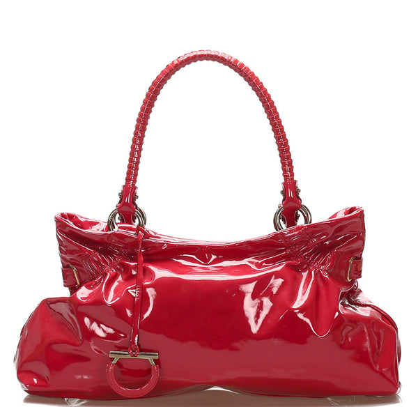 サルヴァトーレフェラガモ ガンチーニ AU-21/A603 ピンク エナメル ショルダーバッグ レディース Salvatore Ferragamo 中古