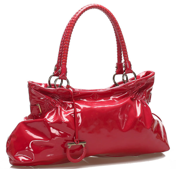 サルヴァトーレフェラガモ ガンチーニ AU-21/A603 ピンク エナメル ショルダーバッグ レディース Salvatore Ferragamo 中古