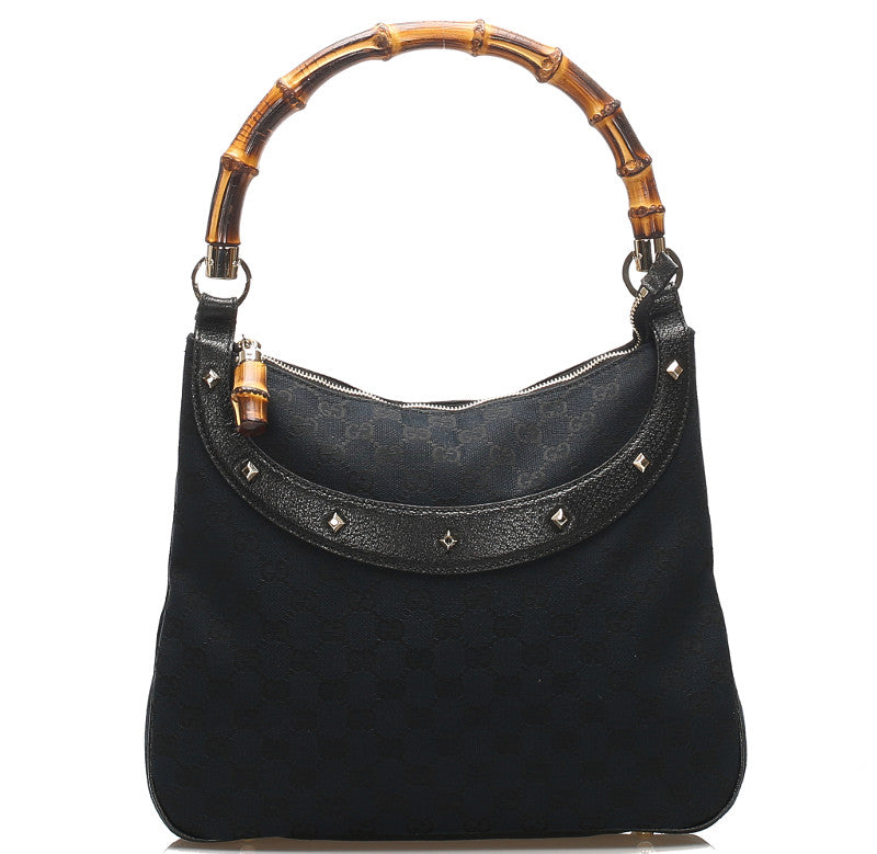 グッチ GGキャンバス バンブー 137379 ブラック 黒 キャンバス レザー ショルダーバッグ レディース GUCCI 中古