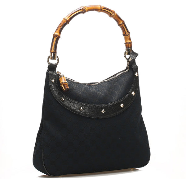 グッチ GGキャンバス バンブー 137379 ブラック 黒 キャンバス レザー ショルダーバッグ レディース GUCCI 中古