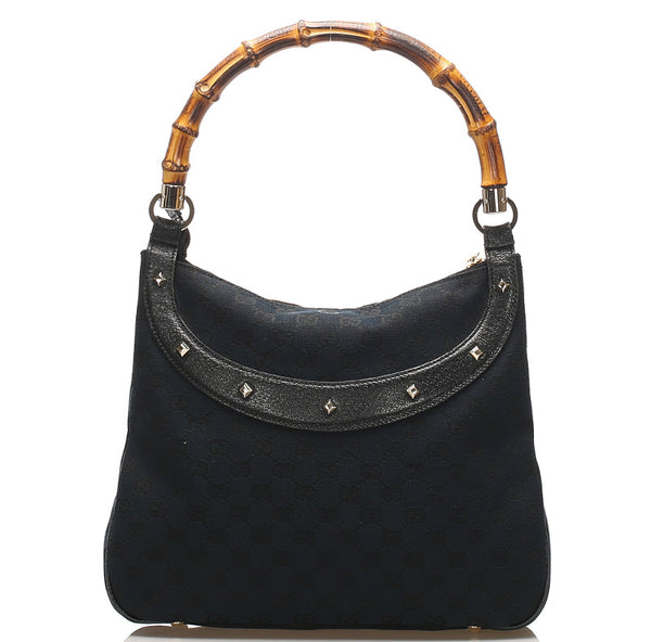 グッチ GGキャンバス バンブー 137379 ブラック 黒 キャンバス レザー ショルダーバッグ レディース GUCCI 中古