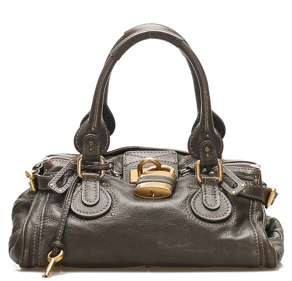 クロエ パディントン モスグリーン レザー ショルダーバッグ レディース Chloe 中古