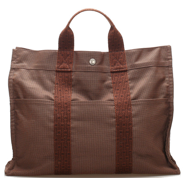エルメス エールライン ブラウン 茶 キャンバス トートバッグ ユニセックス HERMES 中古
