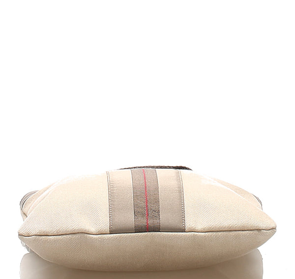 サルヴァトーレフェラガモ ガンチーニ FJ-249821 ブラウン ベージュ キャンバス レザー 斜め掛け ショルダーバッグ メンズ Salvatore Ferragamo 中古