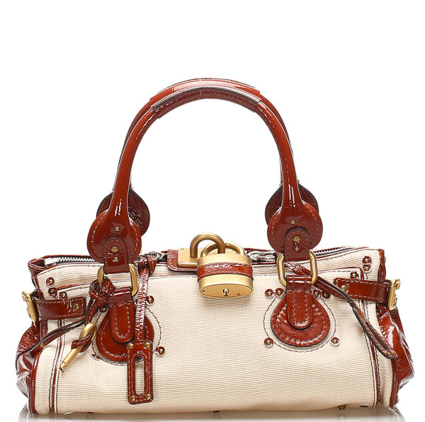 クロエ パディントン ホワイト ブラウン キャンバス エナメル ショルダーバッグ レディース Chloe 中古