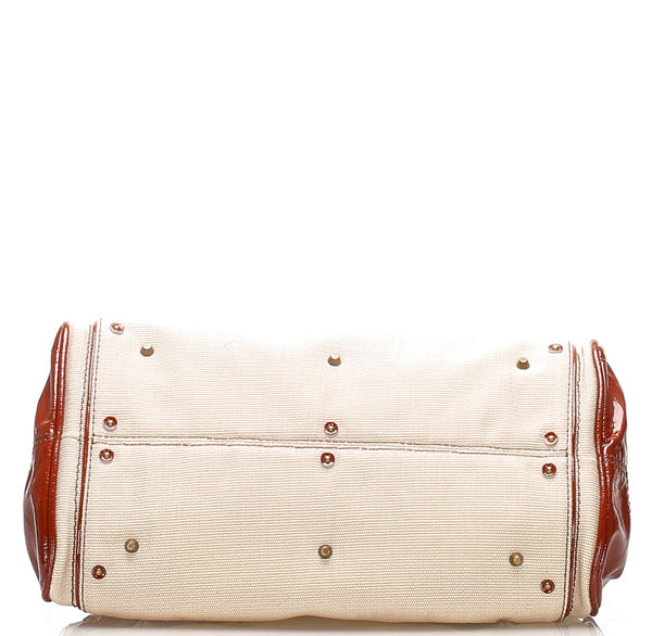 クロエ パディントン ホワイト ブラウン キャンバス エナメル ショルダーバッグ レディース Chloe 中古