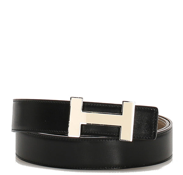 エルメス ベージュ ホワイト レザー ベルト メンズ HERMES □M印刻(2009年制)刻印 中古