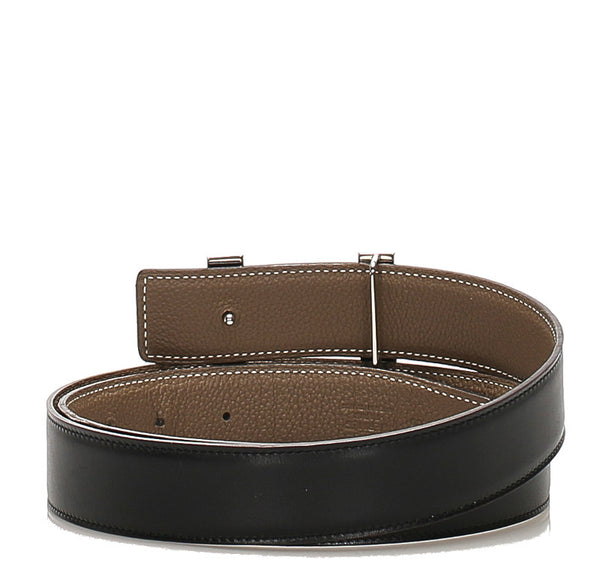 エルメス ベージュ ホワイト レザー ベルト メンズ HERMES □M印刻(2009年制)刻印 中古