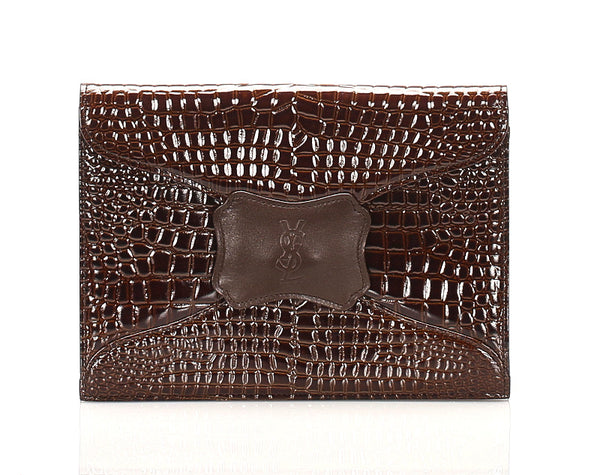 イヴ サンローラン ブラウン 茶 クロコ型押し クラッチバッグ レディース YVES SAINT LAURENT 中古