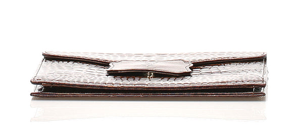 イヴ サンローラン ブラウン 茶 クロコ型押し クラッチバッグ レディース YVES SAINT LAURENT 中古