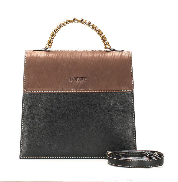 ロエベ ベラスケスツイスト ブラウン 茶 レザー ハンドバッグ レディース LOEWE 中古
