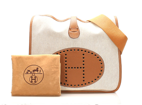 エルメス エウ゛リンＧＭ　トワルアッシュ キャンバス レザー ショルダーバッグ ユニセックス HERMES □B印刻(1998年制)刻印 中古