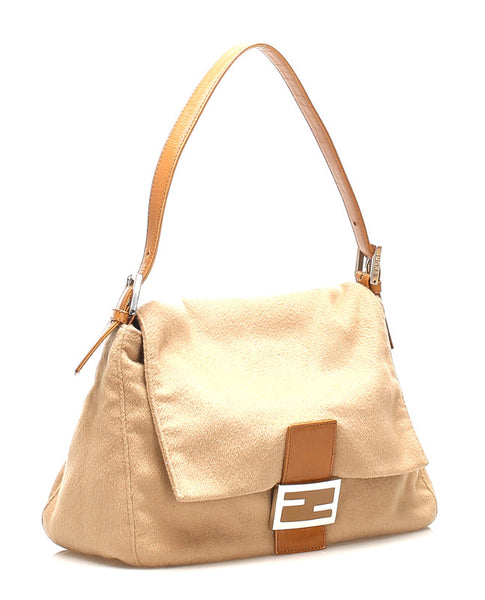 フェンディ マンマバケット ブラウン カシミヤ レザー ショルダーバッグ レディース FENDI 中古