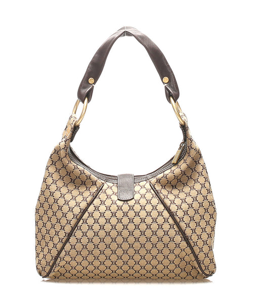 セリーヌ マカダム ブラウン 茶 キャンバス レザー ショルダーバッグ レディース CELINE 中古