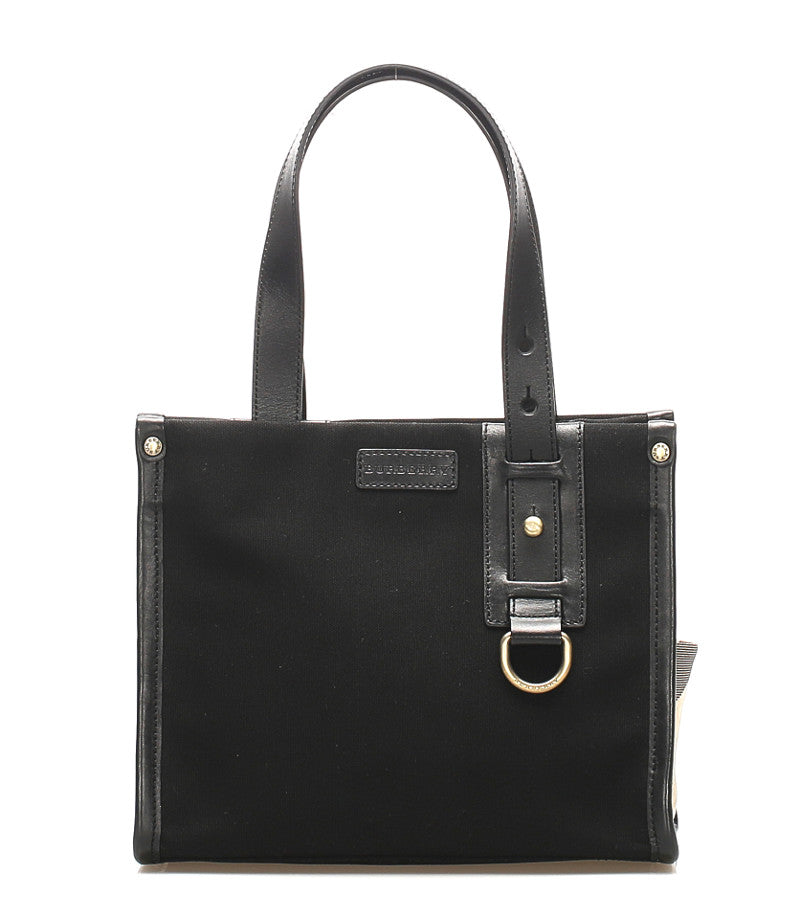 バーバリー ブラック 黒 キャンバス レザー ハンドバッグ ユニセックス BURBERRY 中古