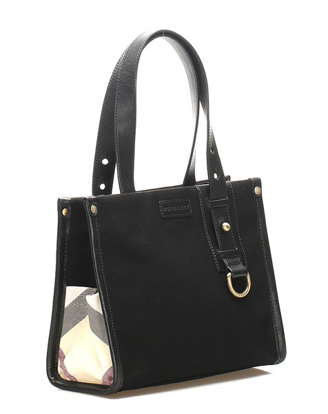 バーバリー ブラック 黒 キャンバス レザー ハンドバッグ ユニセックス BURBERRY 中古