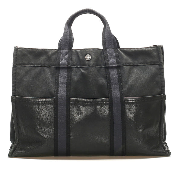 エルメス フールトゥ ブラック キャンバス レザー トートバッグ ユニセックス HERMES 中古