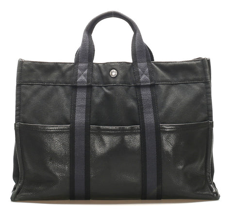 エルメス フールトゥ ブラック キャンバス レザー トートバッグ ユニセックス HERMES 中古