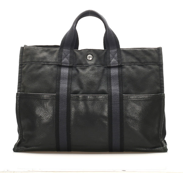 エルメス フールトゥ ブラック キャンバス レザー トートバッグ ユニセックス HERMES 中古
