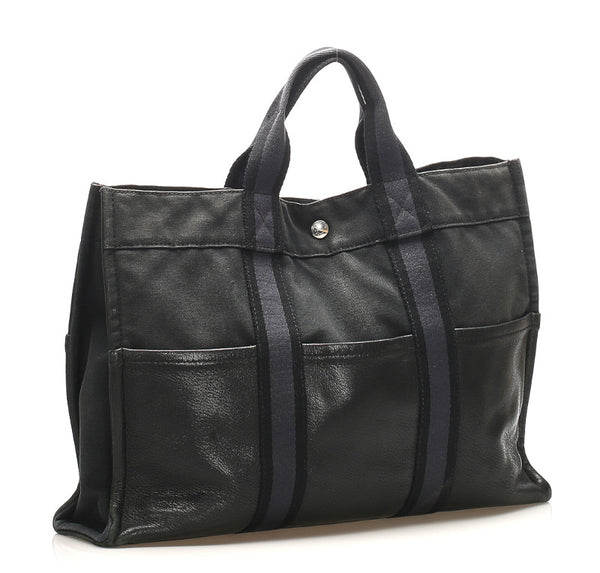 エルメス フールトゥ ブラック キャンバス レザー トートバッグ ユニセックス HERMES 中古
