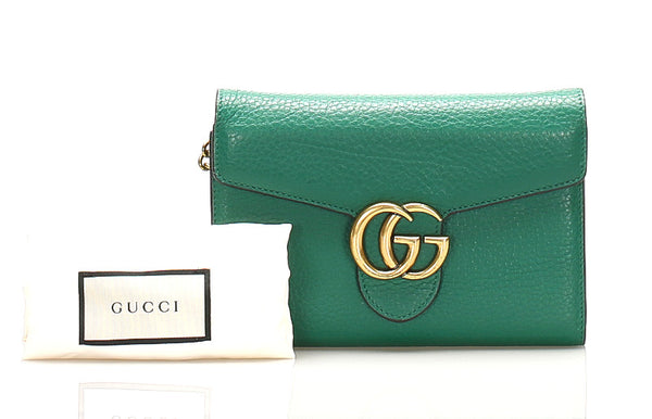 グッチ ＧＧマーモント 401232 グリーン レザー ウォレットチェーン レディース GUCCI 中古