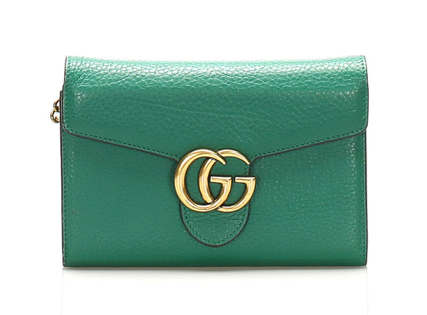 グッチ ＧＧマーモント 401232 グリーン レザー ウォレットチェーン レディース GUCCI 中古