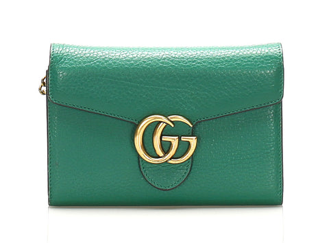 グッチ ＧＧマーモント 401232 グリーン レザー ウォレットチェーン レディース GUCCI 中古
