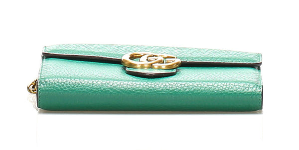 グッチ ＧＧマーモント 401232 グリーン レザー ウォレットチェーン レディース GUCCI 中古