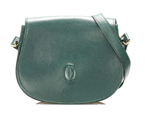 カルティエ マスト グリーン レザー 肩掛け ショルダーバッグ レディース CARTIER 中古