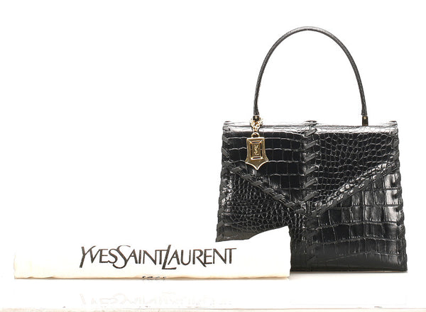イヴ サンローラン ブラック 黒 レザー 型押し ハンドバッグ レディース YVES SAINT LAURENT 中古