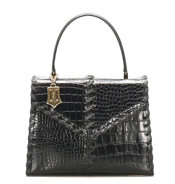 イヴ サンローラン ブラック 黒 レザー 型押し ハンドバッグ レディース YVES SAINT LAURENT 中古