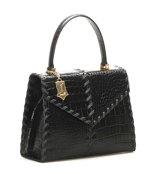 イヴ サンローラン ブラック 黒 レザー 型押し ハンドバッグ レディース YVES SAINT LAURENT 中古