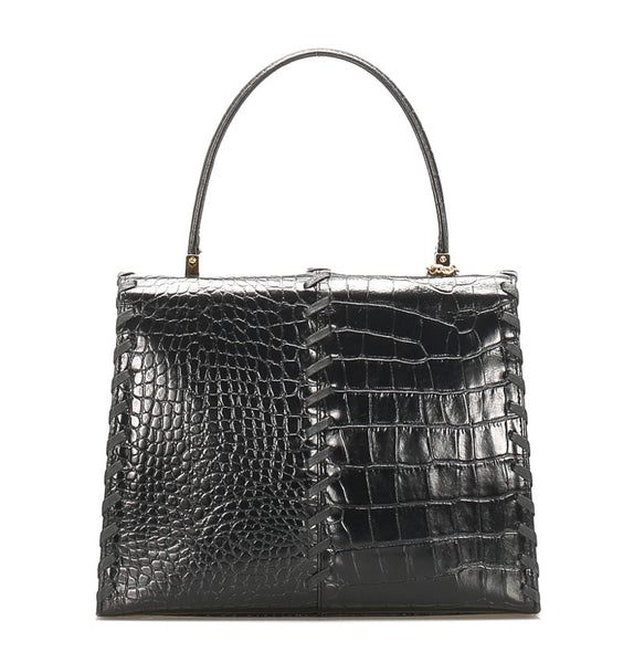 イヴ サンローラン ブラック 黒 レザー 型押し ハンドバッグ レディース YVES SAINT LAURENT 中古