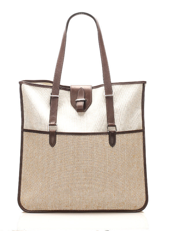 エルメス ジャンピングカバス  ブラウン ベージュ キャンバス レザー トートバッグ ユニセックス HERMES □K印刻(2007年制)刻印 中古