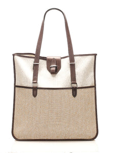 エルメス ジャンピングカバス  ブラウン ベージュ キャンバス レザー トートバッグ ユニセックス HERMES □K印刻(2007年制)刻印 中古