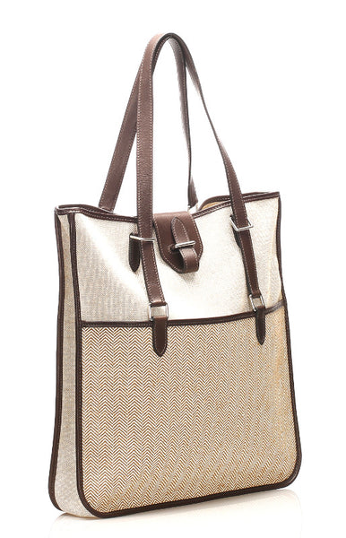 エルメス ジャンピングカバス  ブラウン ベージュ キャンバス レザー トートバッグ ユニセックス HERMES □K印刻(2007年制)刻印 中古