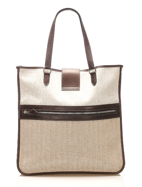 エルメス ジャンピングカバス  ブラウン ベージュ キャンバス レザー トートバッグ ユニセックス HERMES □K印刻(2007年制)刻印 中古