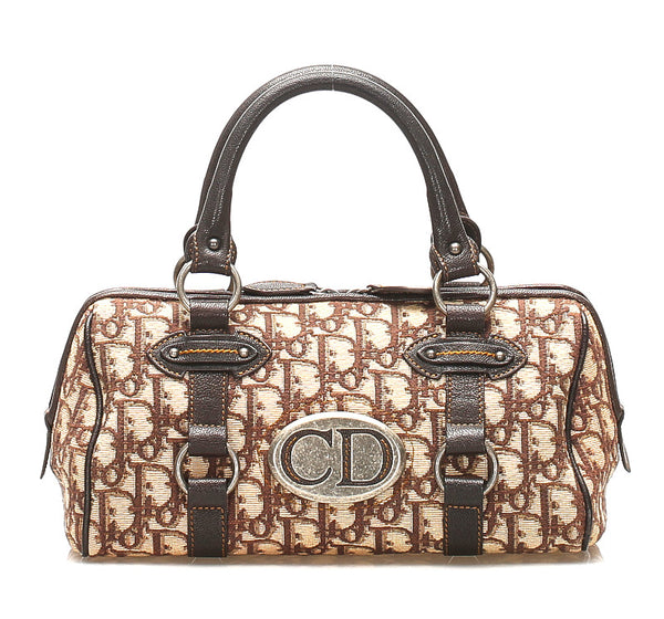 ディオール トロッター ブラウン 茶 キャンバス レザー ハンドバッグ レディース Dior 中古