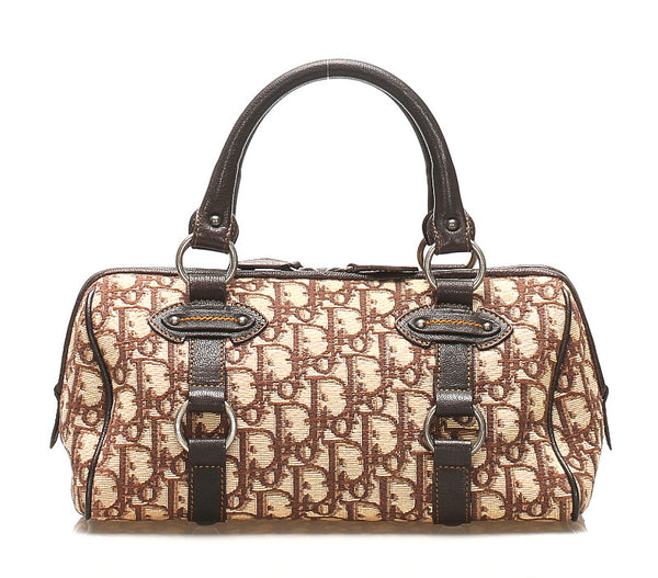 ディオール トロッター ブラウン 茶 キャンバス レザー ハンドバッグ レディース Dior 中古