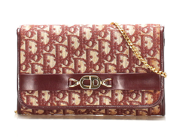 ディオール トロッター チェーン ワインレッド キャンバス レザー ショルダーバッグ レディース Dior 中古