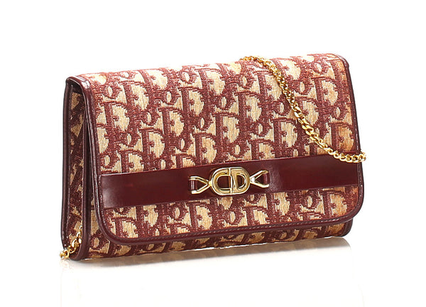 ディオール トロッター チェーン ワインレッド キャンバス レザー ショルダーバッグ レディース Dior 中古