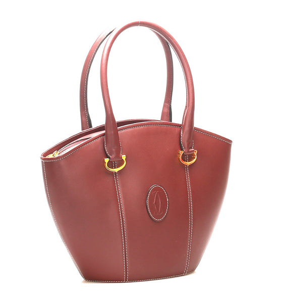 カルティエ マスト　 ボルドー レザー ショルダーバッグ レディース CARTIER 中古