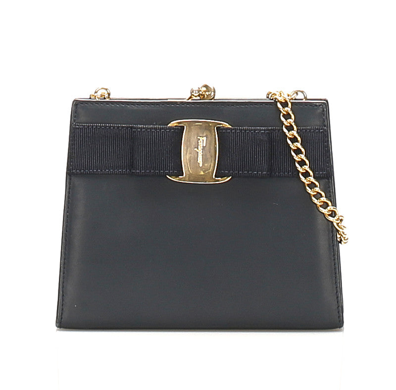 サルヴァトーレフェラガモ ヴァラリボン 223054 ネイビー レザー ショルダーバッグ レディース Salvatore Ferragamo 中古